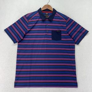 Oakley Golf Polo Short Sleeve Regular Fit Multi Color Striped Mens Large Pocket